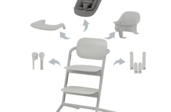 CYBEX Gold LEMO Hochstuhl 4in1-Set, Mitwachsend, 0 – 99 Jahre, Ab Geburt, Inkl. Bouncer Nest, Baby-Set, Snack Tray, Neugeboreneneinlage und Adapter-Set, Buchenholz/Aluminium/Kunststoff, Suede Grey