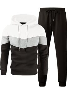 JMIERR Trainingsanzug Herren Jogging Anzug Set Farbblock Weiß M