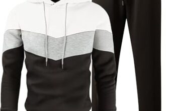 JMIERR Trainingsanzug Herren Jogging Anzug Set Farbblock Weiß M