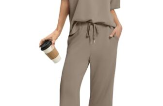 Desol Zweiteiler Damen Sommer Outfits, Trainingsanzug Sets Kurzarm Oberteil & Jogginghosen, Weites Bein Caprihosen für Freizeit & Hausgebrauch & Reisen