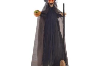 HOMCOM Halloween Deko Hexe Outdoor 190cm Animiert mit Leuchtenden Augen