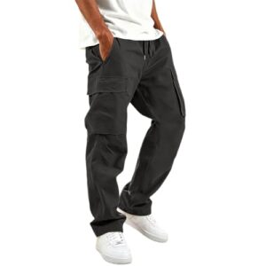 Cargohose Herren Baggy Arbeitshosen Männer Cargo Hosen mit Elastischem Bund & Tunnelzug Freizeithose Wanderhose Trekkinghose Outdoorhose mit Multi Taschen für Alltag, Freizeit und Arbeit