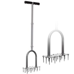 Walensee Rasenlüfter mit 15 Stahlspikes, Manueller Rasenbelüfter mit 3 Reihen und Langstiel, Heavy Duty Aerifizierer zur Bodenbelüftung, Gartenwerkzeug für Verdichteten Boden, Rasenpflege