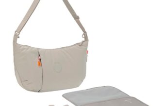 LÄSSIG Baby Wickeltasche zum Umhängen mit Wickelunterlage, Kinderwagenbefestigung, wasserabweisend/GRE Lunua Bum Bag beige