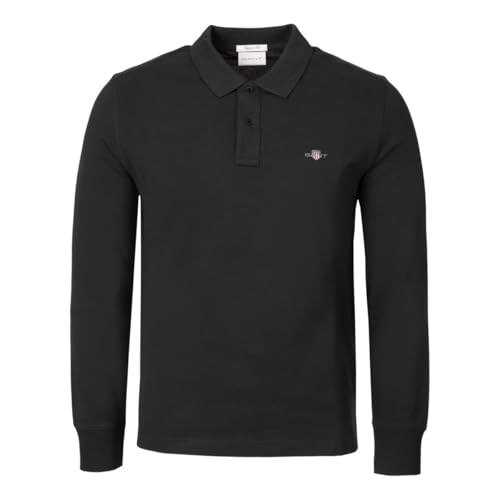 Gant Herren REG Shield LS Pique Rugger KLASSISCHES Langarm Poloshirt, Black, L