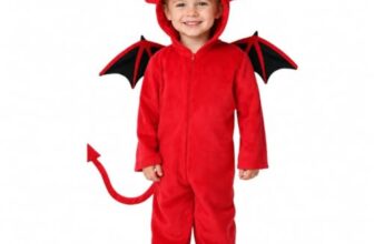 Halloween Kostüm Kinder Jungen Mädchen, Teufel Kostüm mit Fledermaus Flügel Monster Jumpsuit Vampir Kostüme mit Kapuze Teufelkostüm Rot Dämon Costume Halloweenkostüm Faschingskostüme, 3-9 Jahre