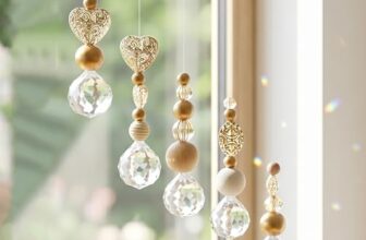 Susan’s Choice Kristall Sonnenfänger Fenster – 5er Set Suncatcher mit vergoldeten Acryl & Holzperlen, Boho Wanddeko für Garten & Zuhause – zum selber basteln