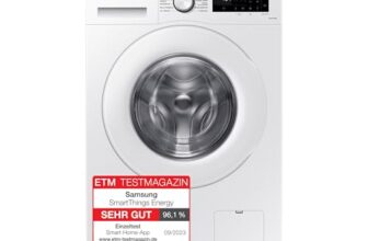 Samsung Waschmaschine, 8 kg, 1.400 U/min, EEK: A, Mikroplastik-Programm, Ecobubble, 14 Programme, WiFi SmartControl, Weiß, WW80CGC04ATEEG