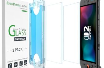 amFilm OneTouch Schutzfolie für Nintendo Switch 2 Modell 2025 – Mit Auto Alignment Kit, Blasenfrei [2 Stück]