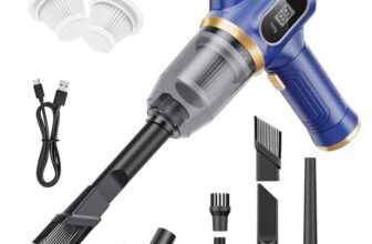 Scstartx Tragbarer Auto Staubsauger Kabellos, Mini Handstaubsauger Wiederaufladbar mit LCD-Display und Mehrere Düsen, Hochleistungs-Handstaubsauger für Auto, Haus, Büro, Sofa, Tierhaare, Tastatur