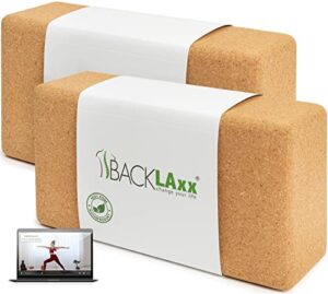 BACKLAXX® Yoga Block 2er Set Kork, Yogablock rutschfest, Yoga Zubehör