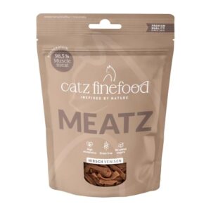 catz finefood Meatz Katzen Leckerlies Hirsch N° 9 – knusprige Streifen aus Hirschfleisch – gegrillt und getrocknet – Katzensnack ohne Zucker, getreidefrei, 45g