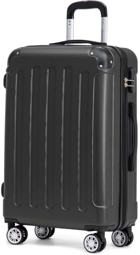 BEIBYE Reisekoffer L 66 cm – Hartschalenkoffer aus ABS mit Doppelrollen für Urlaubsreisen, Schwarz