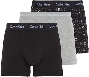 Calvin Klein Herren 3er Pack Boxershorts Trunks Unterwäsche, Mehrfarbig (Black/Grey Heather/Subdued Logo), XL