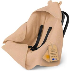 Musselin Einschlagdecke Babyschale Baby Decke 90×90 cm – Atmungsaktive Sommerdecke Blanket für Kinderwagen und Autositz für Neugeborenen und Kleinkinder Oeko-Tex Beige