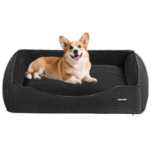 HMTOPE Hundebett Mittelgroße Hunde aus Cord, Waschbar, 90x75cm, Dunkelgrau