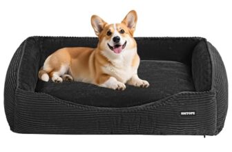 HMTOPE Hundebett Mittelgroße Hunde aus Cord, Waschbar, 90x75cm, Dunkelgrau