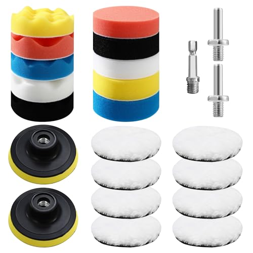 80mm Polierschwämme Pads,23 Stück Polierset Auto,Polieraufsatz Akkuschrauber Auto,Akkuschrauber Polieraufsatz,für Poliermaschine zum Polieren, Schleifen, Wachsen
