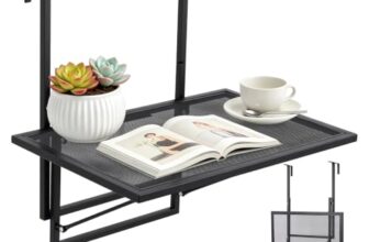papasbox Balkontisch Klappbar Hängetisch 60 x 40cm 5-Fach Höhenverstellbarer Klappbarer Balkonhängetisch | Klapptisch Balkongeländer Hängend zum Einhängen für Balkon Terrasse