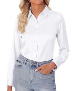 siliteelon Damen Bluse Hemdbluse Hemd Damen Bügelfrei Elegant, Weiß, S
