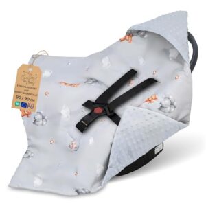 Einschlagdecke Babyschale Baby Decke 90×90 cm – Fußsack Blanket für Kinderwagen und Autositz Ganzjahres für Neugeborenen und Kleinkinder Einschlagsdecken für 3 und 5 Punkt Gurt Minky Oeko-Tex