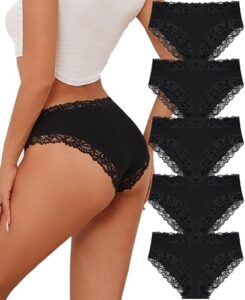 FINETOO 5er Pack Unterhosen Damen Baumwolle Unterwäsche Frauen Brazilian Slip Baumwoll Spitze Underwear Soft Hipster Sexy Panties Atmungsaktiv Pantys Unterhose Mehrpack S-XL,M