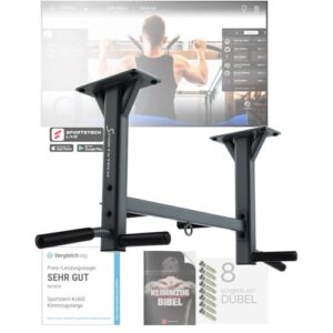 Sportstech KS400, 4in1 Klimmzugstange Decke, Pull Up Bar für Zuhause bis 300 kg, 6 rutschfeste Griffe, Klimmzugstange Deckenmontage mit Boxsack Halterung und Ösen für Schlingentrainer, Reckstange
