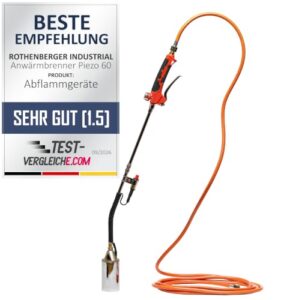 ROTHENBERGER Industrial 2teiliger Anwärmbrenner Piezo 60 inkl. 5 m Propangasschlauch & Piezo-Zündung | Unkrautvernichter | Brenner | Gasbrenner | Abflammgerät | Dach- und Bitumenbahnen | 1500004926