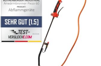 ROTHENBERGER Industrial 2teiliger Anwärmbrenner Piezo 60 inkl. 5 m Propangasschlauch & Piezo-Zündung | Unkrautvernichter | Brenner | Gasbrenner | Abflammgerät | Dach- und Bitumenbahnen | 1500004926