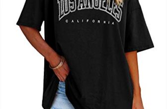 Ebifin Damen T Shirt Rundhals Oversize Vintage Oberteile,Schwarz,XL