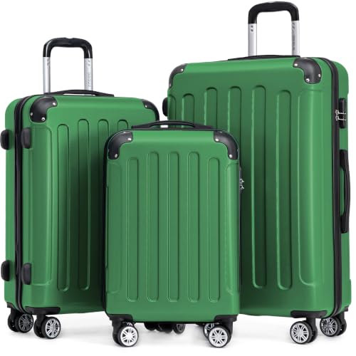BEIBYE Kofferset 3-teilig – Kabinenkoffer, Reisekoffer und Koffer aus ABS mit Doppelrollen und Zahlenschloss, Olive