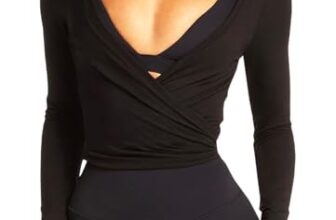 Navneet Damen Wickelshirt Sport Yoga Oberteil Langarm Eng Y2K Pilates Ballet Wrap Tops Bolero Herbst Kleidung Schwarz S