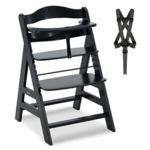 hauck Hochstuhl Alpha+ für Kinder ab 6 Monaten bis 90 kg, inkl. Schutzbügel, 5-Punkt-Gurt & Schrittgurt, mitwachsender Kinderhochstuhl aus FSC® zertifiziertem Buchenholz (Black)