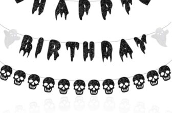 ZWLIYCHN Schwarz Glitter Geburtstag Gothic Banner Schädel Geist Halloween Girlande Happy Birthday Dekorationen für Halloween Schwarz Schrei Gothic Funeral Theme Party
