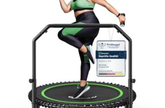 BCAN Rebounder-Trampolin für Erwachsene,102/122cm, 204/250kg Belastbarkeit, mit Bungee-Seilen, verstellbarem Griff, stabil, leise, für drinnen und draußen, Ganzkörpertraining, Entspannung zu Hause