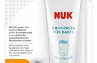 NUK Mundpflege-Set mit Baby-Zahnpasta und natürlichem Apfel-Banane Geschmack, incl. Fingerzahnbürste, BPA frei, ohne Fluorid, 1 Stück