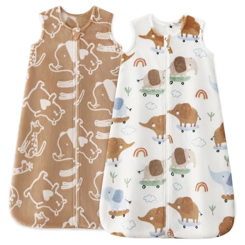 Unnivoll Schlafsack Baby 2,0 Tog Babyschlafsack 0-6 Monate 2er Pack Schlafsack Winter Herbst Warm und Weich 67cm für Neugeborene Jungen Mädchen Weißbrauner Elefant