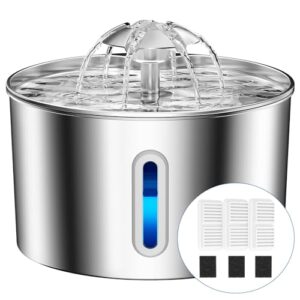 BalimoPet Katzenbrunnen Edelstahl, 2,2L Superleise Trinkbrunnen für Katze mit Kabel, Einfach zu Reinigen, Katzen Trinkbrunnen mit Vierfaches Filtersystem & LED-Licht, mit 3 Aktivkohlefilter