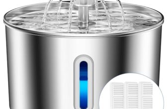 BalimoPet Katzenbrunnen Edelstahl, 2,2L Superleise Trinkbrunnen für Katze mit Kabel, Einfach zu Reinigen, Katzen Trinkbrunnen mit Vierfaches Filtersystem & LED-Licht, mit 3 Aktivkohlefilter