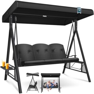 KESSER® Hollywoodschaukel mit Sonnendach 3-Sitzer & Sitzpolster-Auflage | Gartenschaukel bis 360kg belastbar | Gartenliege mit Anti-Rutsch-Füßen | Schaukelbank wasserabweisend für Outdoor & Indoor