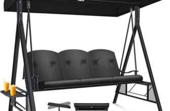 KESSER® Hollywoodschaukel mit Sonnendach 3-Sitzer & Sitzpolster-Auflage | Gartenschaukel bis 360kg belastbar | Gartenliege mit Anti-Rutsch-Füßen | Schaukelbank wasserabweisend für Outdoor & Indoor