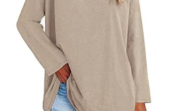 Ebifin Damen Langarmshirt Oversize Longshirt Rundhals,Khaki,XXL