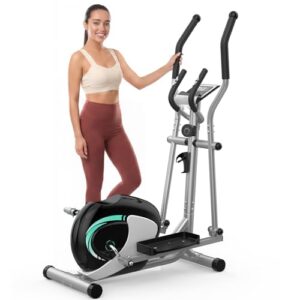 Dripex Crosstrainer für Zuhause, Magnetischer Ellipsentrainer mit 16 Widerstandsstufen, 6 KG Schwungmasse, Leises Indoor-Trainingsgerät, LCD-Monitor, Pulssensor, bis 120 KG (Grün)