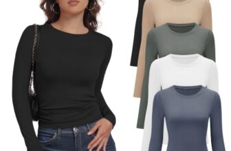 YOIOWVY Langarmshirt Damen Basic-Shirts Figurbetont Rundhals Tees 5Pcs