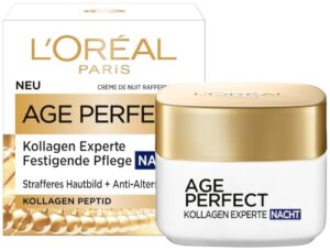 L’Oréal Paris Straffende Nachtpflege für reife Haut, Anti-Aging Feuchtigkeitspflege gegen Altersflecken, Mit Kollagen-AS-Fragmenten, Age Perfect Pro-Kollagen Experte, 50 ml