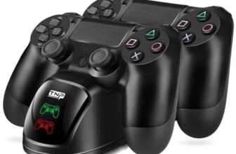 TNP PS4 Controller-Ladestation, PS4 Aufladestation, Ladegerät für Sony-PlayStation-4-Original-DualShock-4-Wireless-Controller, mit USB-Ladekabel und LED Anzeige, Passend für PS4 Pro/Slim, Schwarz