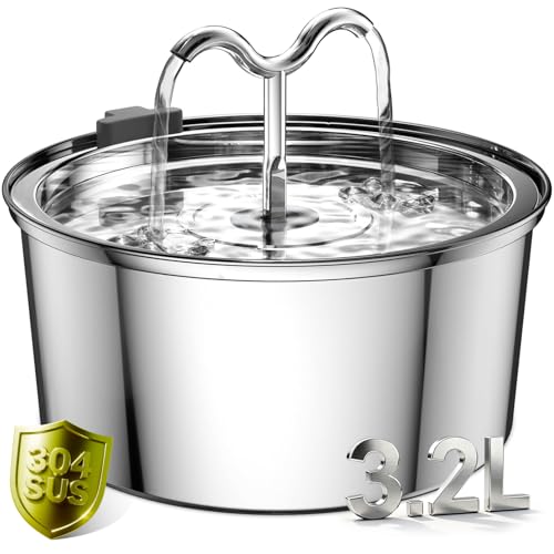 DOOOB Katzenbrunnen Edelstahl, 3,2L Trinkbrunnen für Katze & kleine Hunde