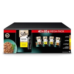 SHEBA Adult Katzenfutter nass – 40x85g Portionsbeutel – Geflügel Variation in Sauce – Nassfutter für Katzen – 1 Großpackung