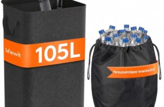 Lifewit 105L Pfandflaschen Sammelbehälter mit Deckel, Dunkelgrau