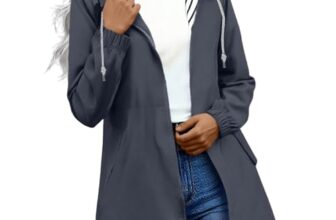 Generisch Damen Softshelljacke Wasserdicht Übergangsjacke Leichte Windbreaker Regenjacke mit Kapuze & Tragetasche Outdoor Jacke Windjacke Einfarbig Sportjacke Outdoorjacke Frauen Wanderjacke Gray M